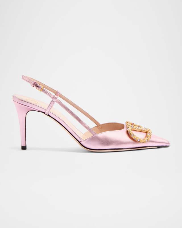 VLogo Medallion Metallic Slingback Pumps